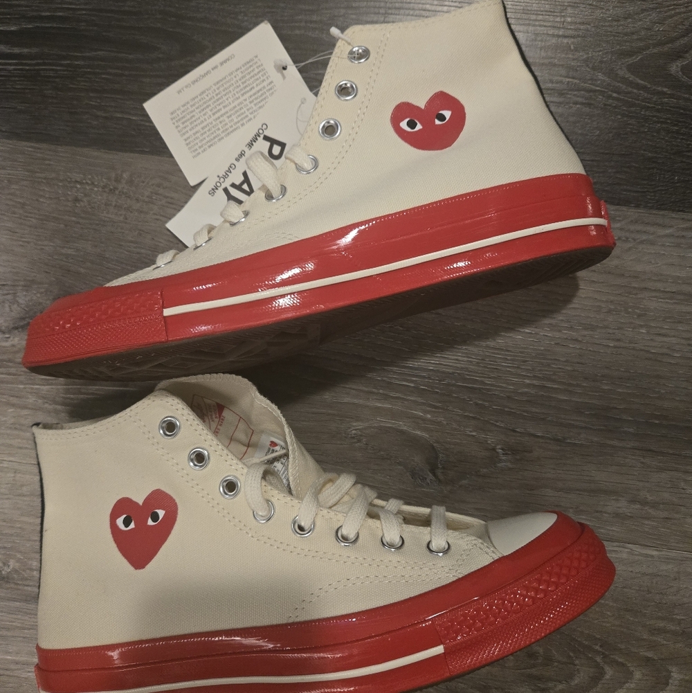 Comme des Garçons PLAY x Converse High-Top Cream Red Size 10 Women/8 Men New